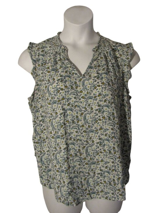 Old Navy L Green Floral Sleeveless Shirt Top Blouse - Picture 1 of 3
